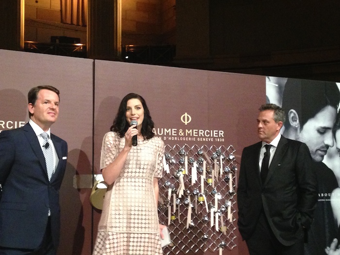 Alain Zimmermann, CEO, Baume & Mercier, Mad Men actress Jessica Pare, Rudy Chavez, US president, Baume & Mercier at Promesse launch at Gotham Hall